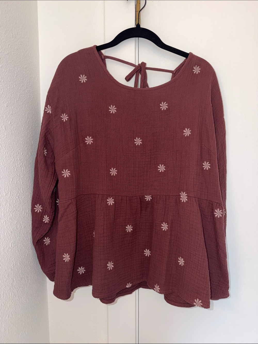 Madewell Dusty Mauve Embroidered Peplum Tunic